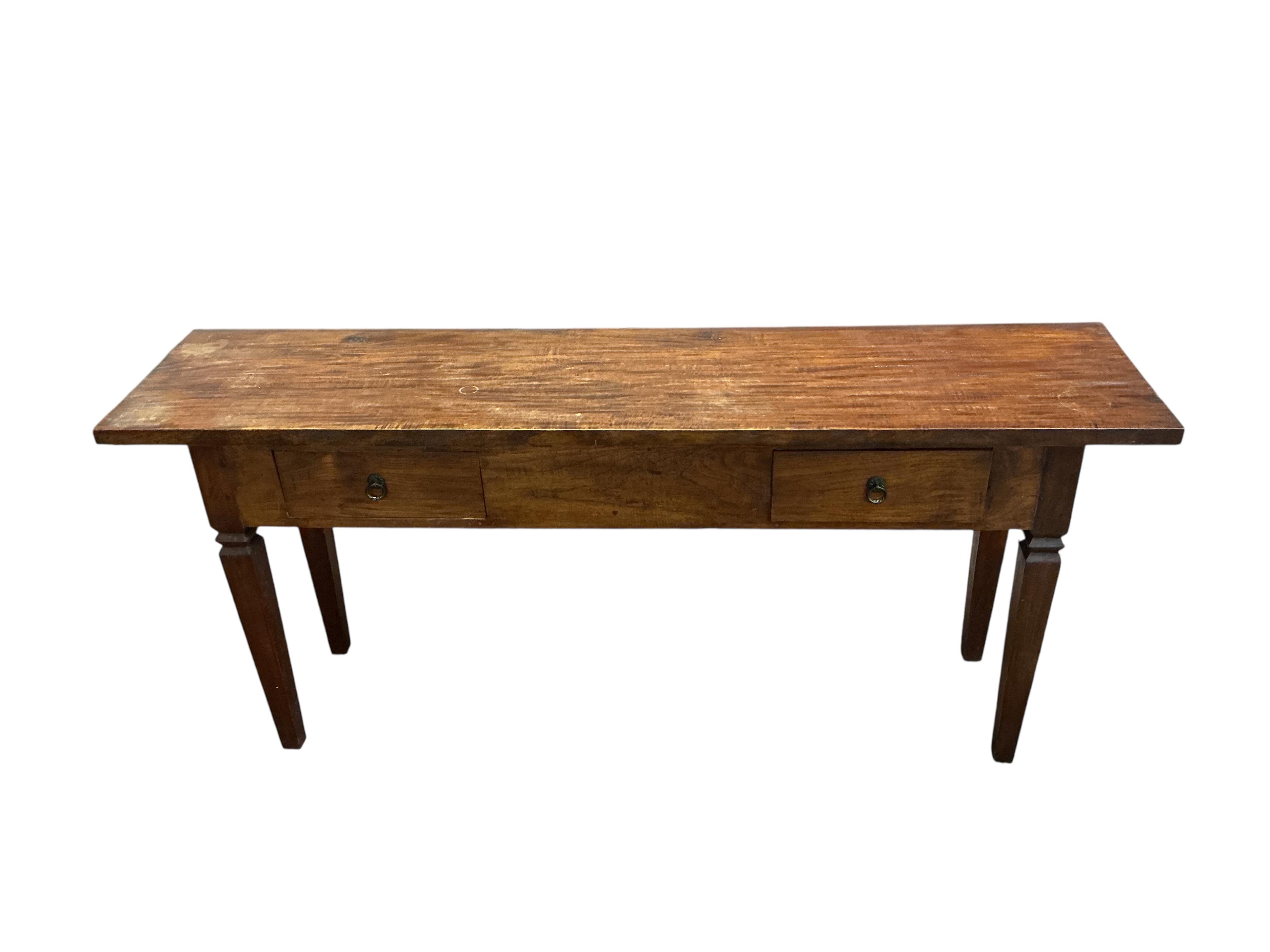 A Continental hardwood two drawer console table, width 170cm, depth 40cm, height 76cm